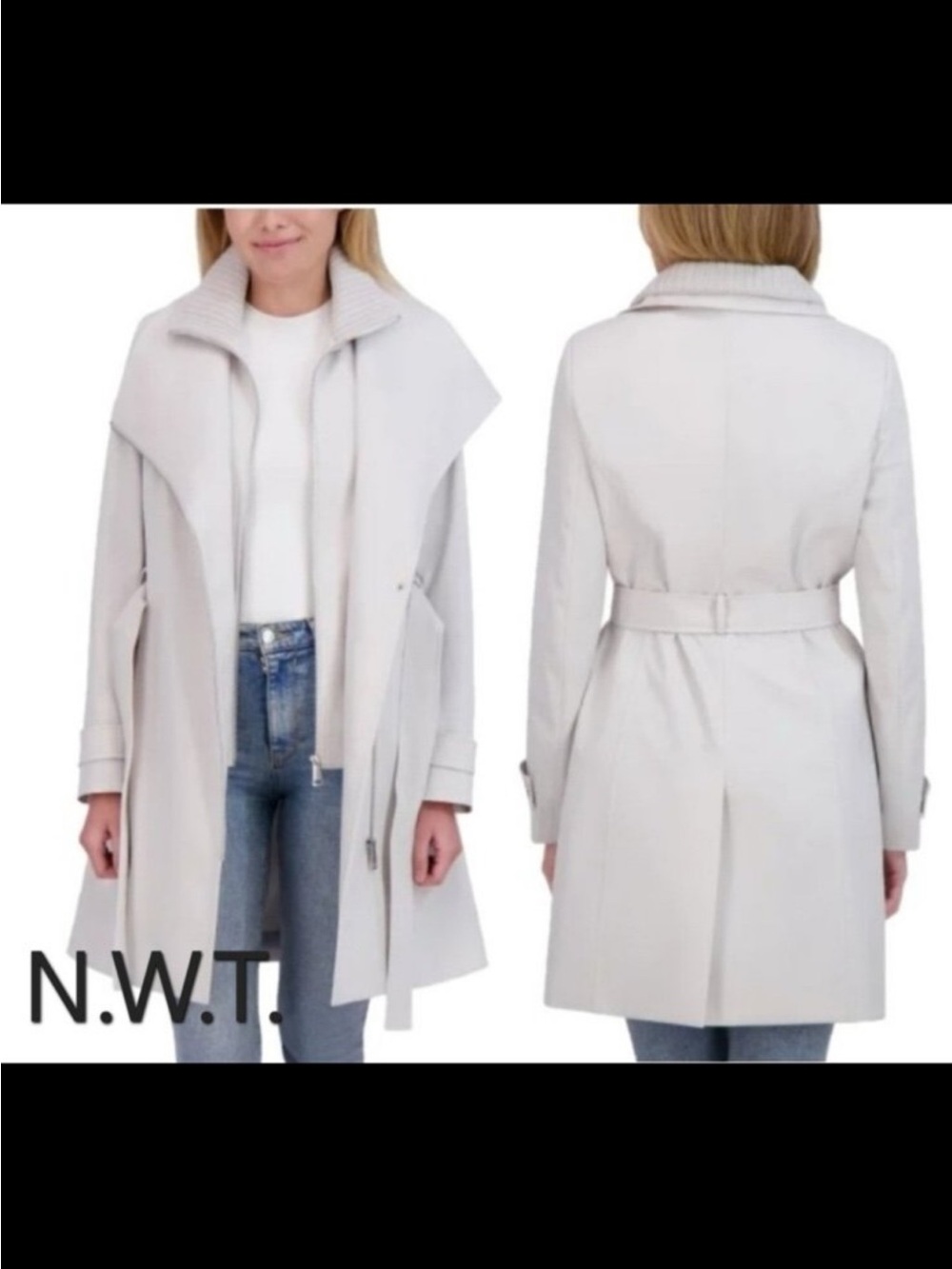 Halston Light Gray Trench Coat with Belt